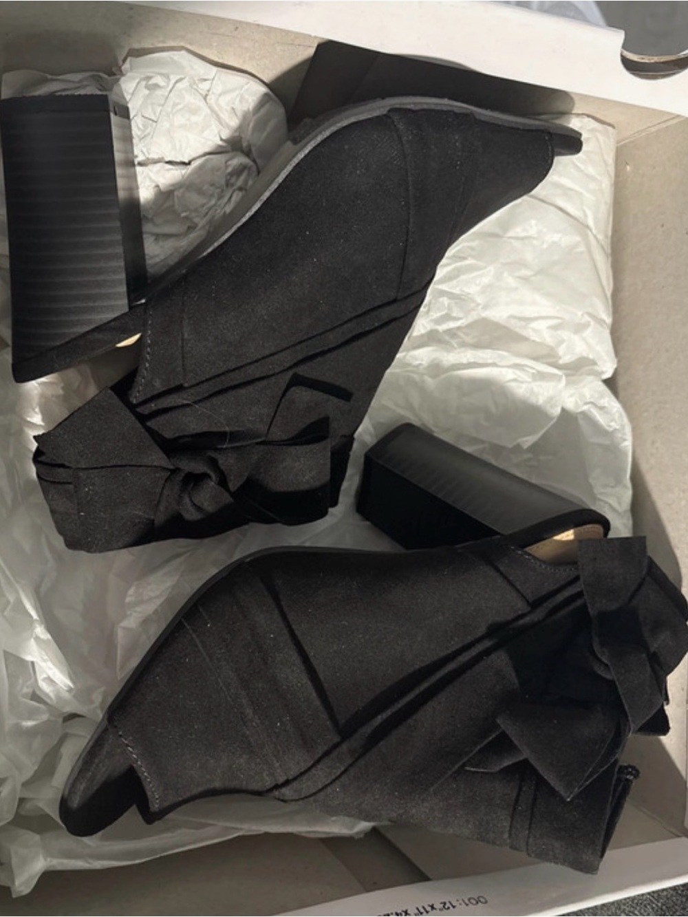 Women's Black Block Heel Bow Peep-Toe Shoes